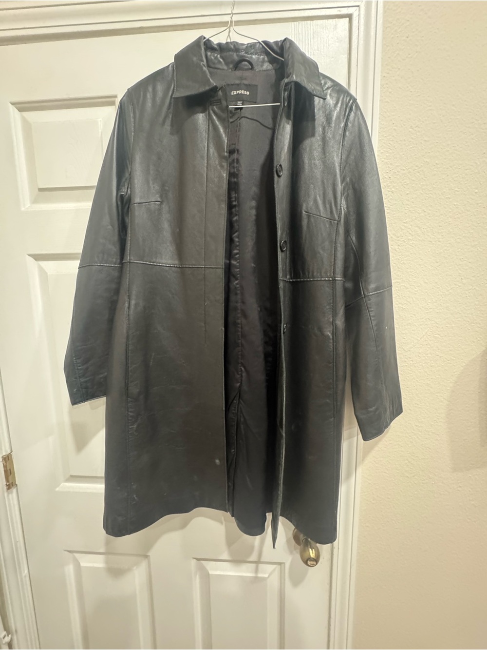 Express Black Leather Trench Coat